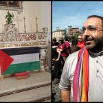 Prete no-global espone bandiera palestinese durante messa