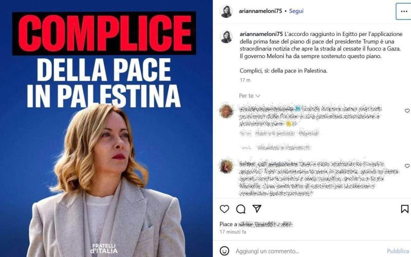 Meloni e il piano di pace: il post di Arianna fa rumore